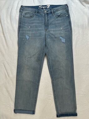 Seven7 Women's Blue Jeans Size 14 Weekends Easyfit DIY Destructed Denim